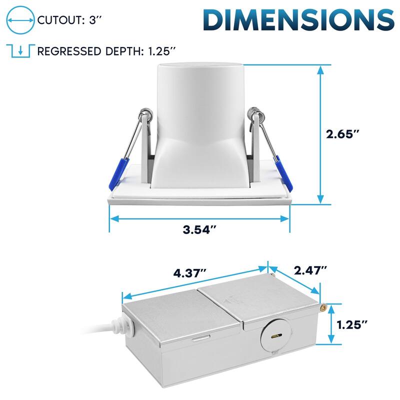 Luxrite 3 in. Square LED Recessed Ceiling Light J-Box 8W 5CCT 740 Lumens Wet Rated IC Rated ETL 12 Pack