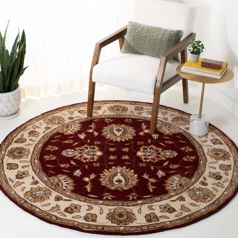 SAFAVIEH Handmade Total Performance Felisha Oriental Rug - 6' Round - Burgundy/Ivory