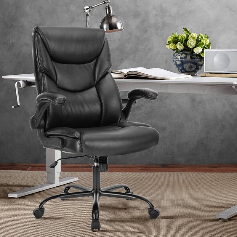 Office leather chair with adjustable armrests and lumbar pillows