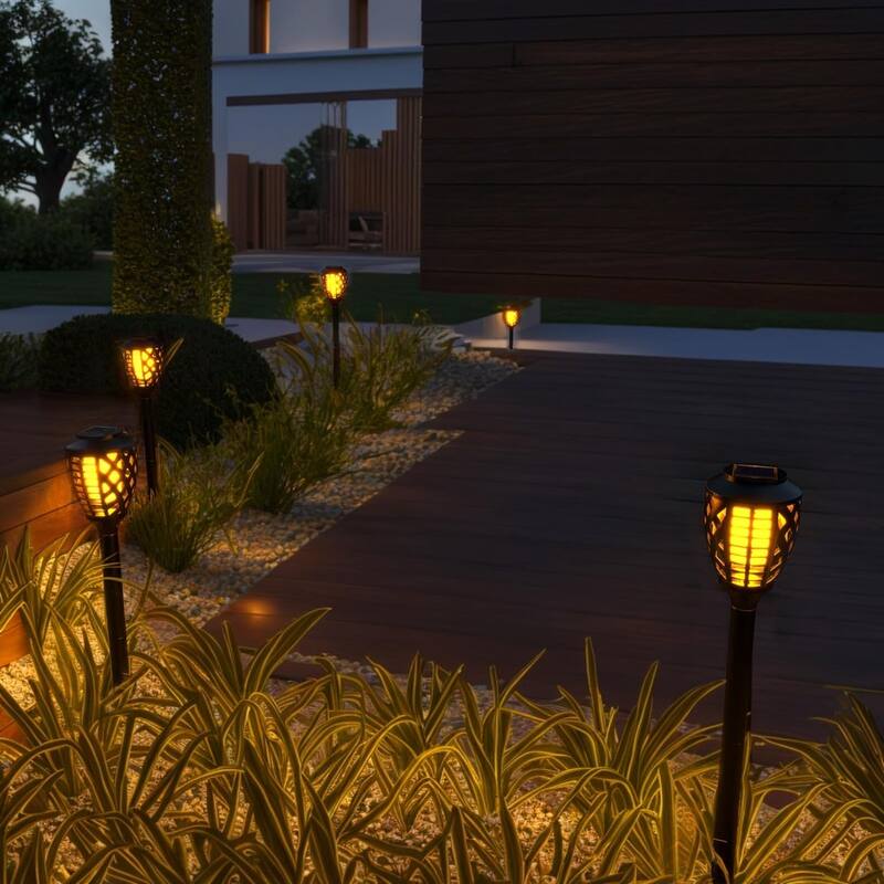 Solar Torch Flame Lights, 8 Pack Outdoor Solar Lights with Flickering Flame, Waterproof Solar Pathway Lights Landscape