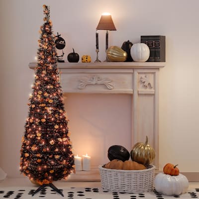 6' Pop Up Jack O' Lantern Artificial Halloween Tree Orange Lights - 6-to-7-feet
