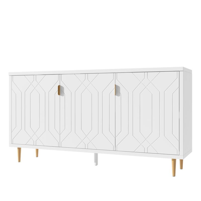 Scandinavian Style TV Stand with 3 Doors & Adjustable Shelves, Media Cabinet for Living Room