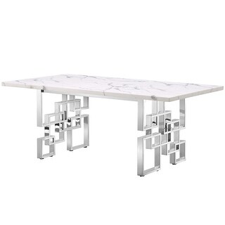 Luxury White Faux Marble Dining Table with 78 inch Top and Metal Base ...