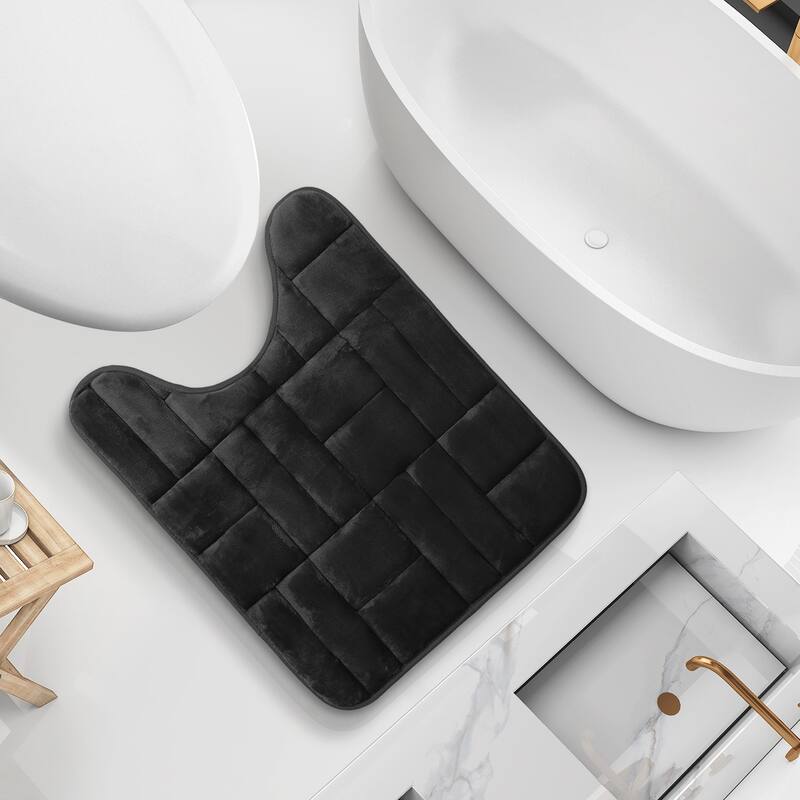 Clara Clark Ultra Soft Non Slip and Absorbent Bath Rug - Tiled Velvet Memory Foam Bath Mat - Contour - Black