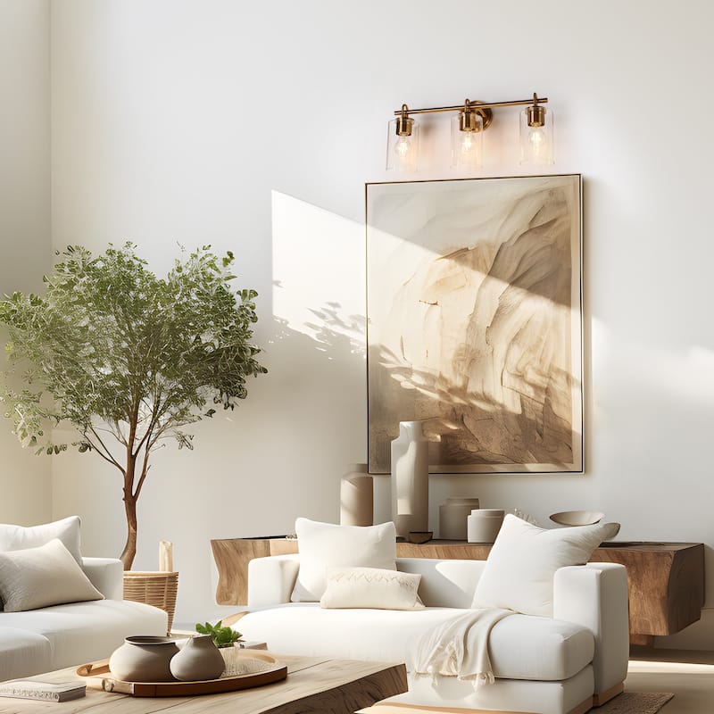 Modern Gold 3-Light Bathroom Vanity Light Cylinder Glass Wall sconces - L 23" x W 10.8" x H 6.5"