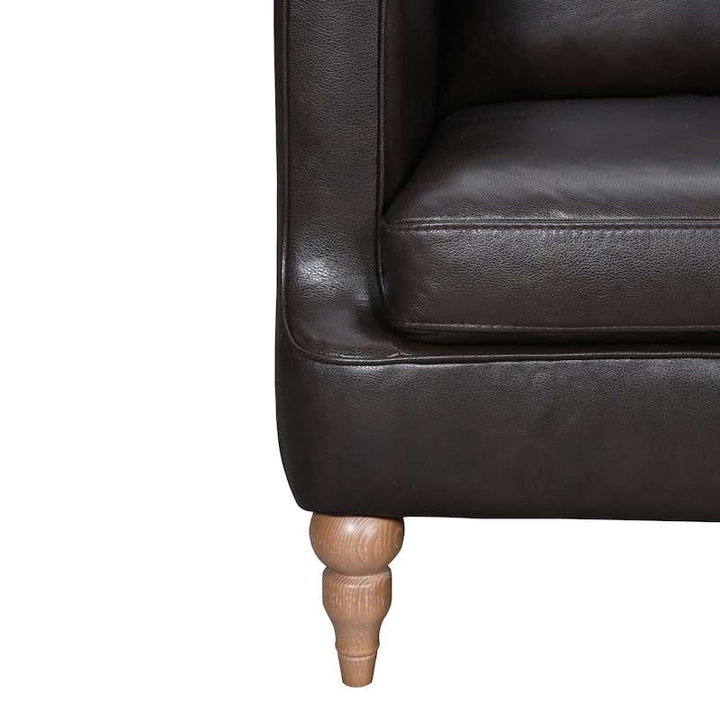 HomeRoots 85" Dark Brown Leather Sofa With Brown Legs