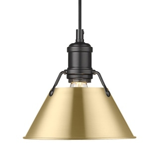 Yep by Golden Lighting Orwell 1-light 8in Pendant in Matte Black and Brushed Champagne Brass shade
