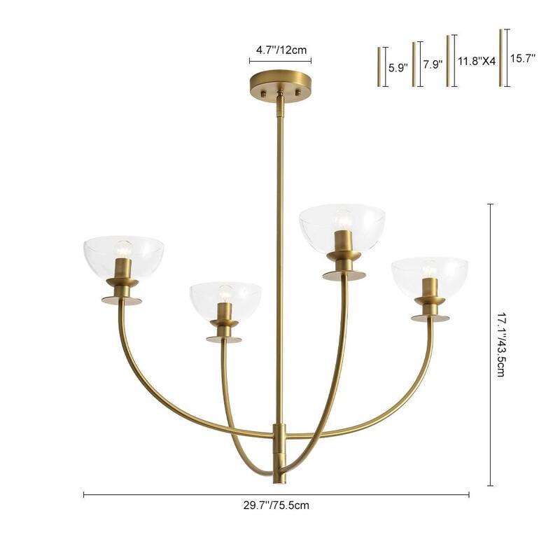 Modern 4-Light Cup Shape Clear Glass Arc Metal Chandelier - 29.7 in