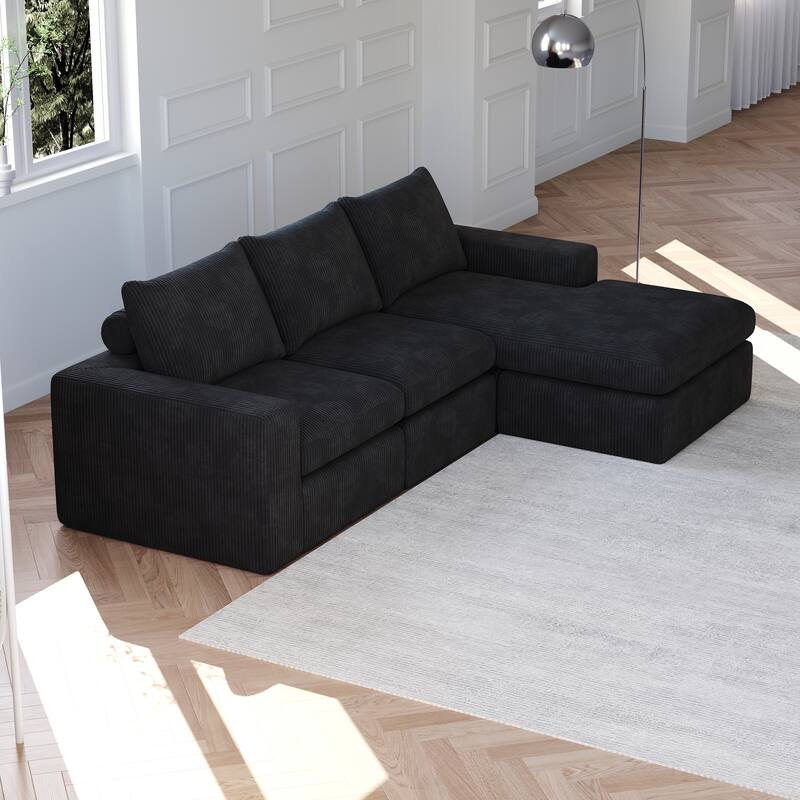 Corduroy Cloud L-shaped Sectional Sofa with Chaise and Pillows