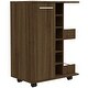 preview thumbnail 32 of 45, Bar Cart with 2 Open Shelves, 4 Casters, 6 Wine Cubbies, 2 Inner Shelves, and Cabinet - 23" W x14"D x 32"H Walnut