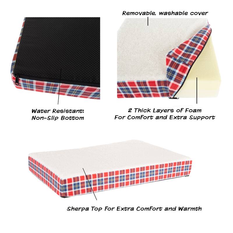 2-Layer Orthopedic Memory Foam Dog Bed with Machine Washable Sherpa Cover