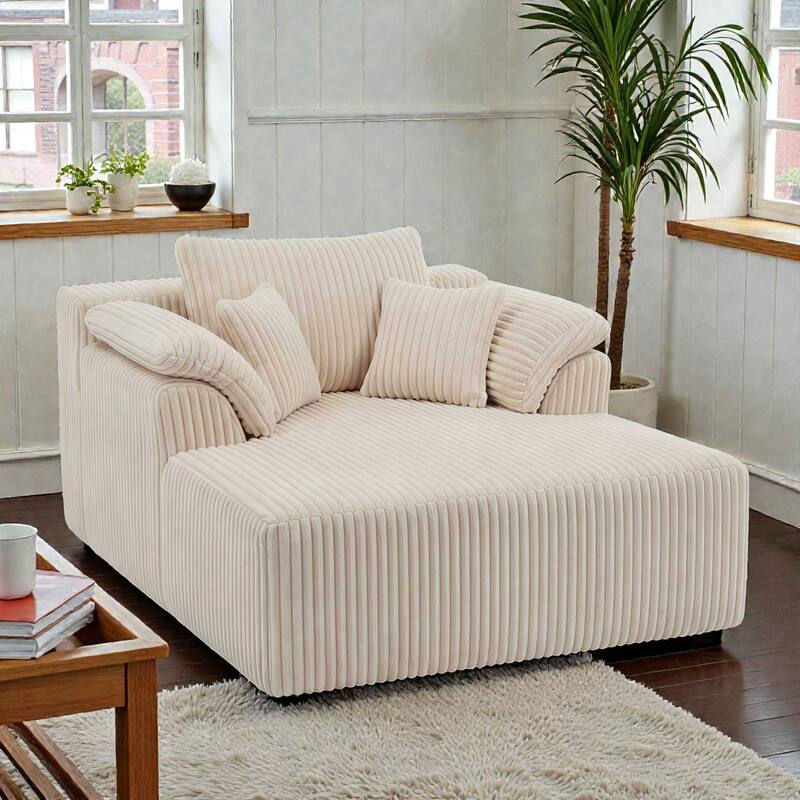 60 Inch Chaise Lounge Chair Indoor, Oversized Corduroy Boneless Sofa Bed with Deep Seat, No Assembly Required