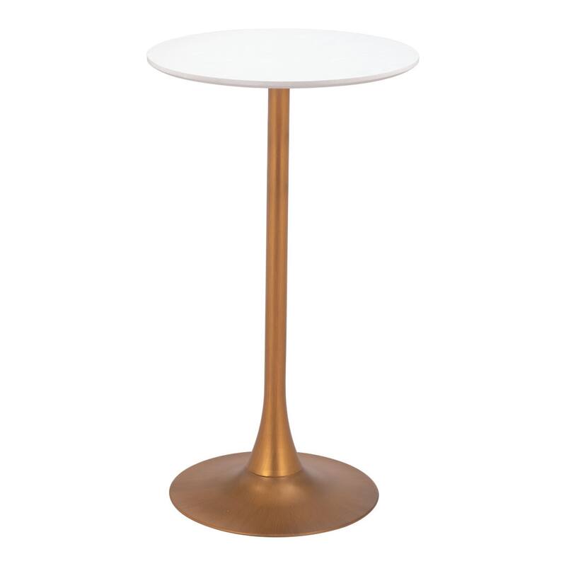 HomeRoots 24" White and Gold Wood and Steel Rounded Bar Table - 24.00 in. x 41.70 in. x 24.00 in.