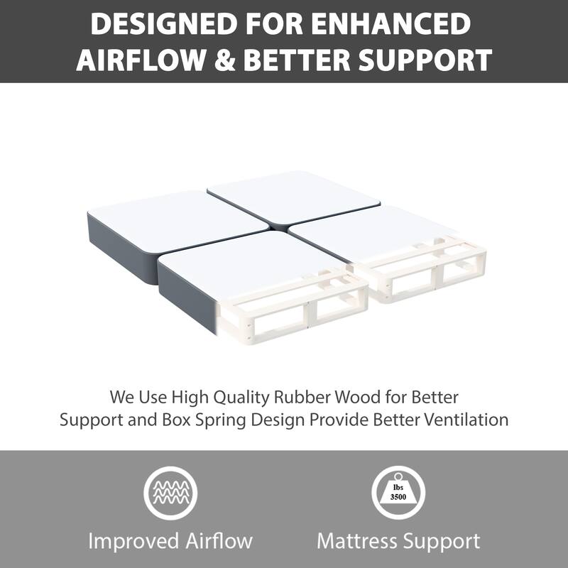 Onetan 4-Inch Wooden Box Spring, Low Profile Split Bed Foundation Ideal for Mattress, No Assembly Needed, White & black.