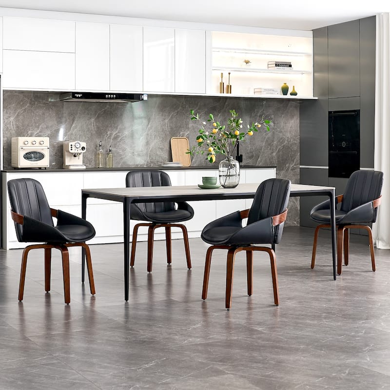 Upholstered Modern Faux Leather Swivel Dining Chairs Bentwood Side Chairs, Set of 2/4/6