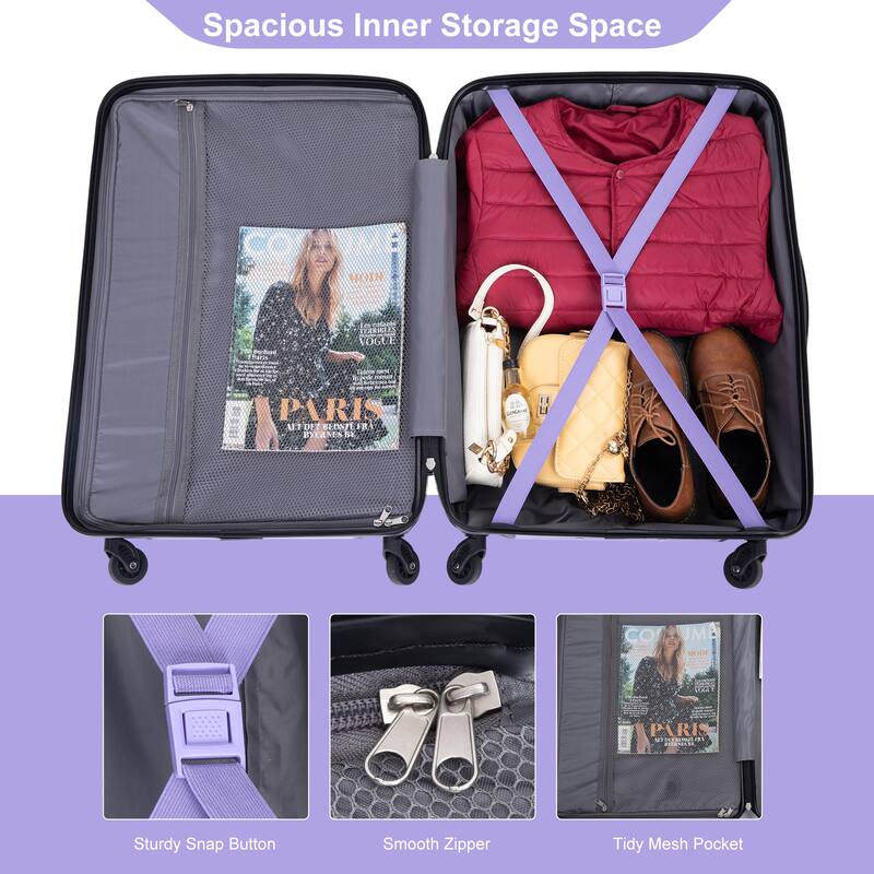 3 Piece PC Expandable Luggage Sets, Modern Lightweight Durable Suitcase with TSA Lock, Two Hooks and Spinner Wheels