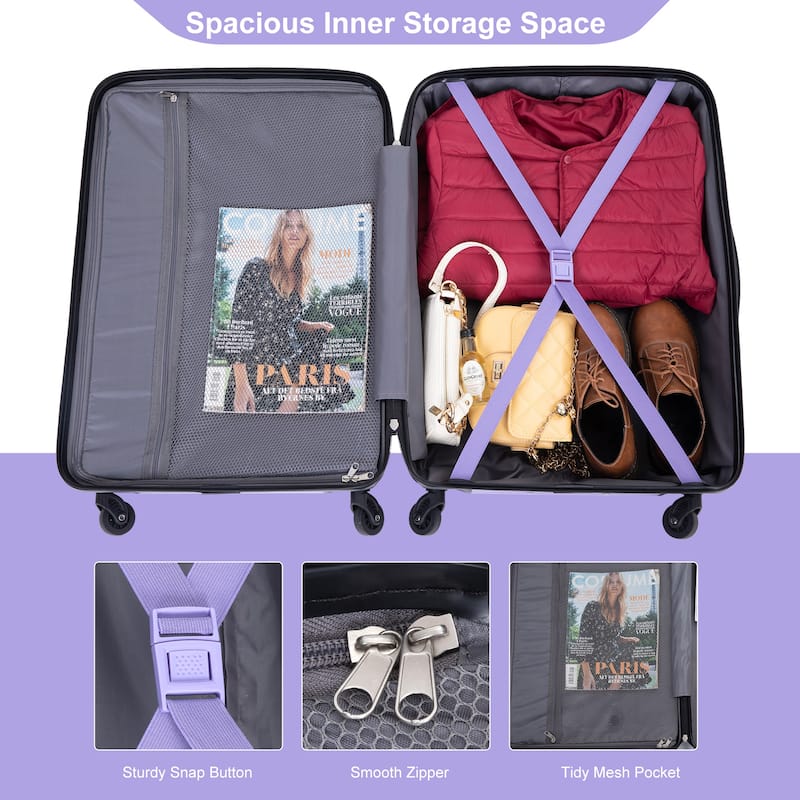 Expandable 3 Piece Luggage Sets PC Lightweight & Durable Suitcase with Two Hooks, Spinner Wheels, TSA Lock, (21/25/29)