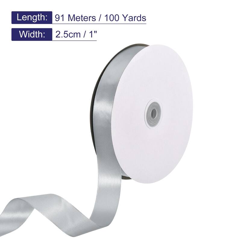 Satin Ribbon, 100 Yards Single Face Polyester Satin Ribbon - Grey - 1 Inch