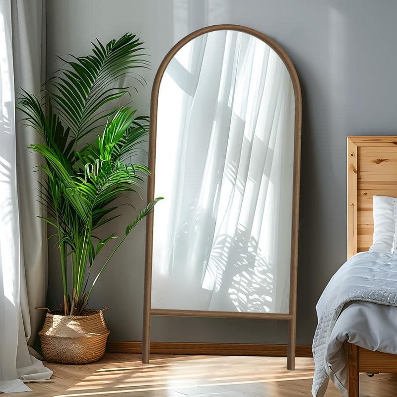 Ladder-Style Arched Solid Wood Framed Full Length Leaning Mirror