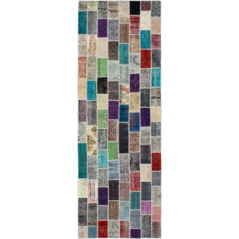 ECARPETGALLERY Hand-knotted Color Transition Patchwork Grey Wool Rug - 3'3 x 10'9