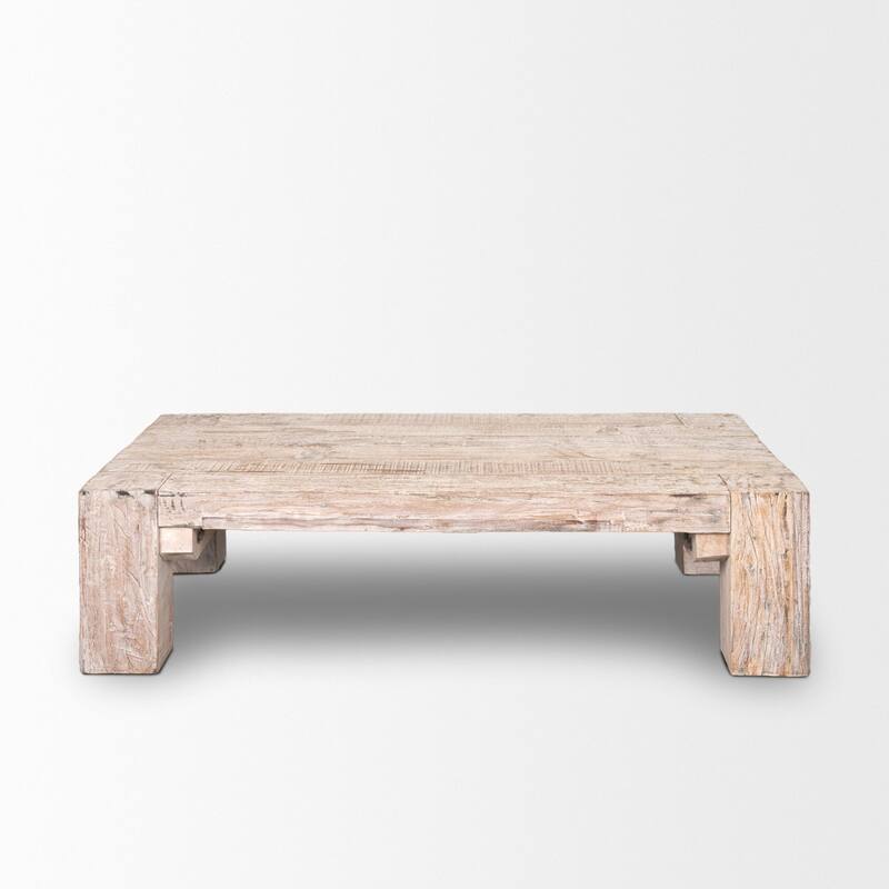 HomeRoots 55" Natural and Off White Reclaimed Wood Distressed Coffee Table - 55' X '14' X '32