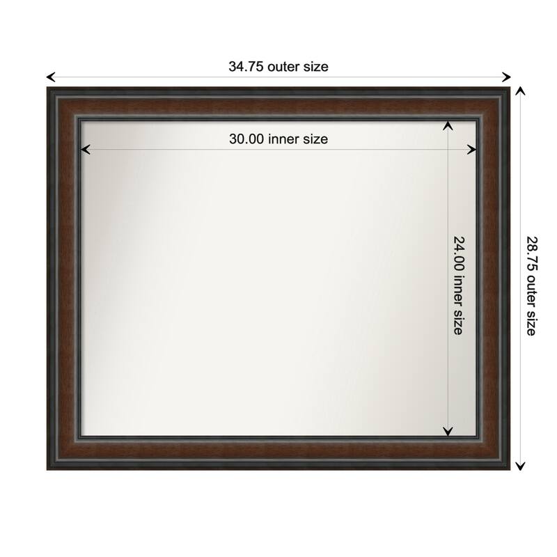 Cyprus Walnut Framed Non-Beveled Custom Wall Mirror, Bathroom Vanity Mirror - Outer Size: 34.75 x 28.75