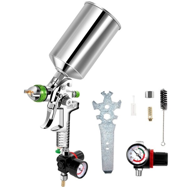 Costway 2.5mm Tip HVLP Air Spray Gun Kit Gravity Feed Auto Paint Primer w/ Air Regulator - as pic