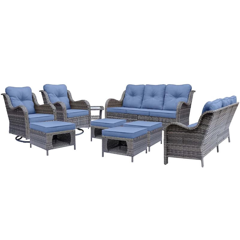 9 Piece Outdoor Wicker Patio Conversation Swivel Chairs Furniture Sets