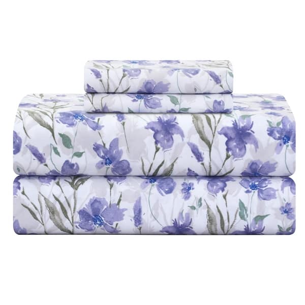 slide 2 of 31, 300 Thread Count Cotton Sateen Weave Printed Sheet Set Full - Indigo Floral