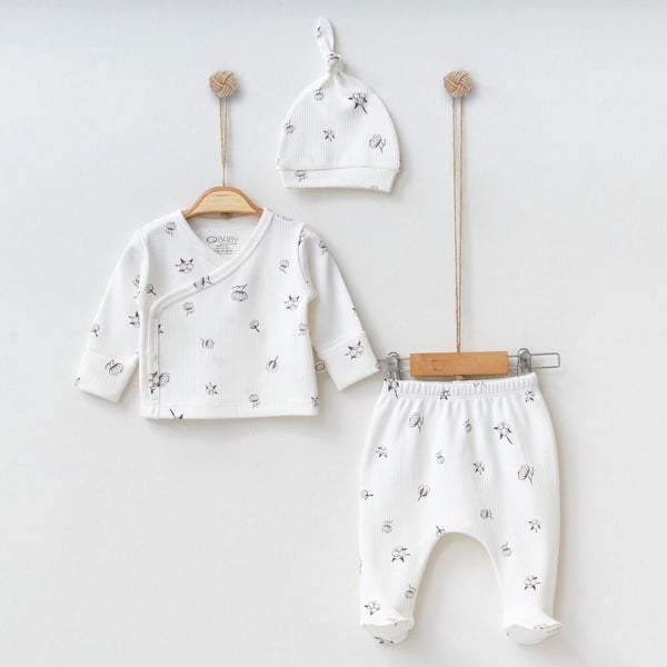 slide 2 of 3, Bud Flower Baby Clothes Set - 3 Pcs White