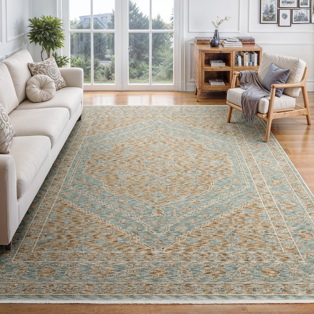 Style Haven Estella Global Center Medallion Brown/Pale Blue Area Rug