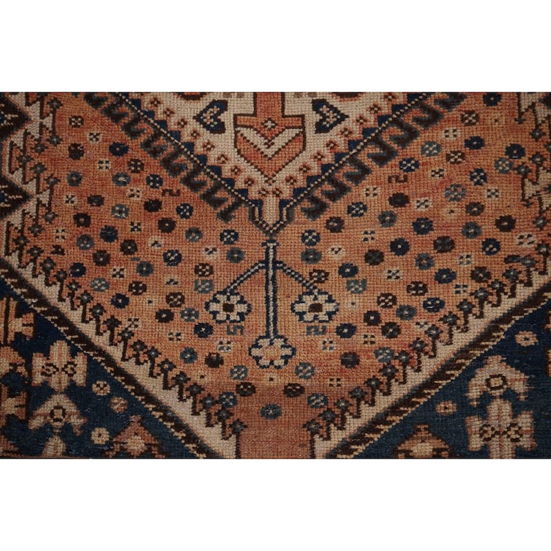 Geometric Bakhtiari Persian Vintage Rug Handmade Orange Wool Carpet - 4'11" x 10'0"