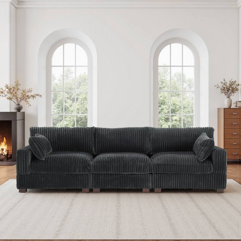 Plush Corduroy Upholstered Modular Sectional Sofa with Pillows