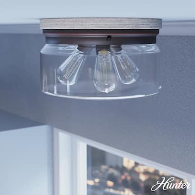 Hunter Devon Park 3-Light Flush Mount Ceiling Light - Clear Glass - Farmhouse, Rustic, Transitional