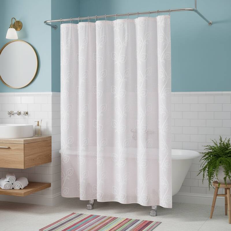 HomeRoots 72" Blush And Ivory Embroidered Floral Shower Curtain - 70.00 in. x 72.00 in.  x 0.10 in.