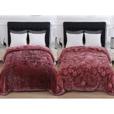 Reversible 10.5 Pounds Plush Fleece Blankets, 2 PLY A&B Design 87" x 95" Bed Blankets for Winter
