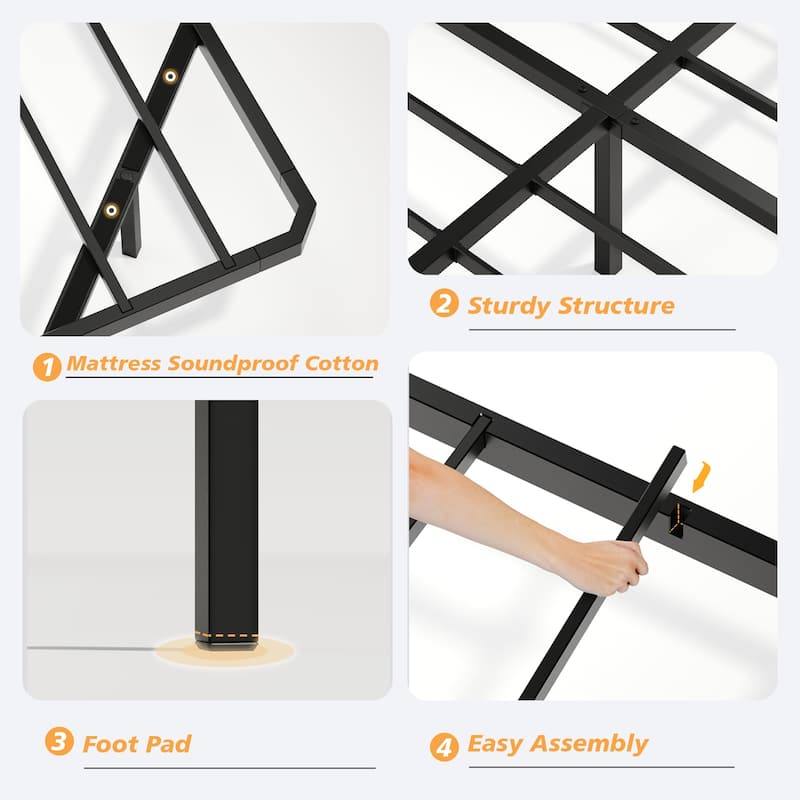 King Floating Bed Frame with LED Lights, Wave Curve Wood Texture Bed with Heavy Duty Metal Slats - No Box Spring Needed