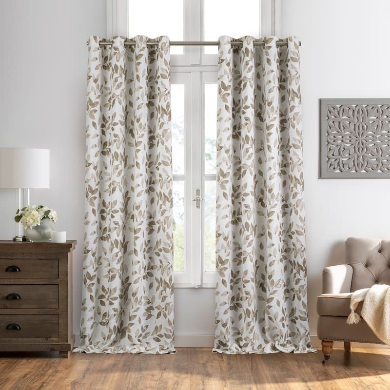 Avalon Botanical Print Blackout Window Curtain - 52"x95" - Linen
