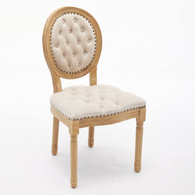 French Style Solid Wood Frame Dining Chair with Round Back, Set of 2 Velvet Kitchen Accent Chairs with Nailhead Trim