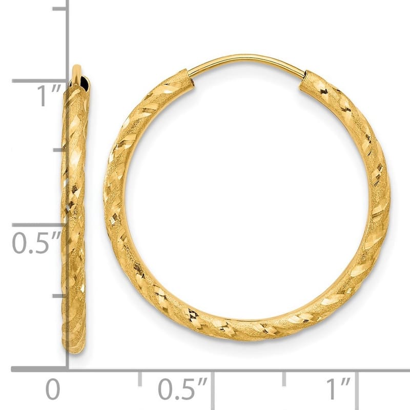 Curata 14k Yellow Gold Polished and Satin and Sparkle Cut Endless Hoop Earrings - 24.1x2mm
