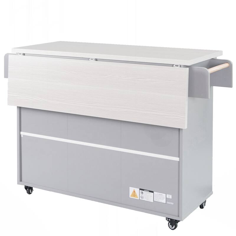 Kitchen Island with Trash Can Storage Cabinet, Kitchen Cart with Drop Leaf, Spice Rack