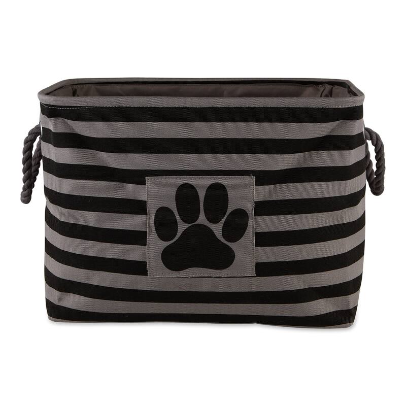 Bone Dry Polyester Pet Bin Stripe With Paw Patch Black Rectangle Large