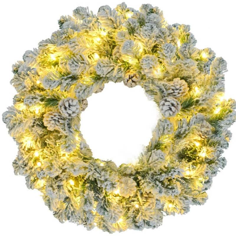 HomeRoots Three Piece Pre Lit Extra Full Frosted Pine Christmas Tree With Garland And Wreath Set