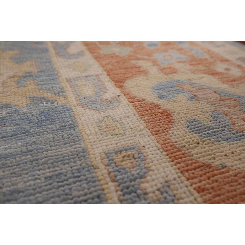 Floral Oushak Vegetable Dye Area Rug Handmade Blue Wool Carpet - 8'0" x 9'11"