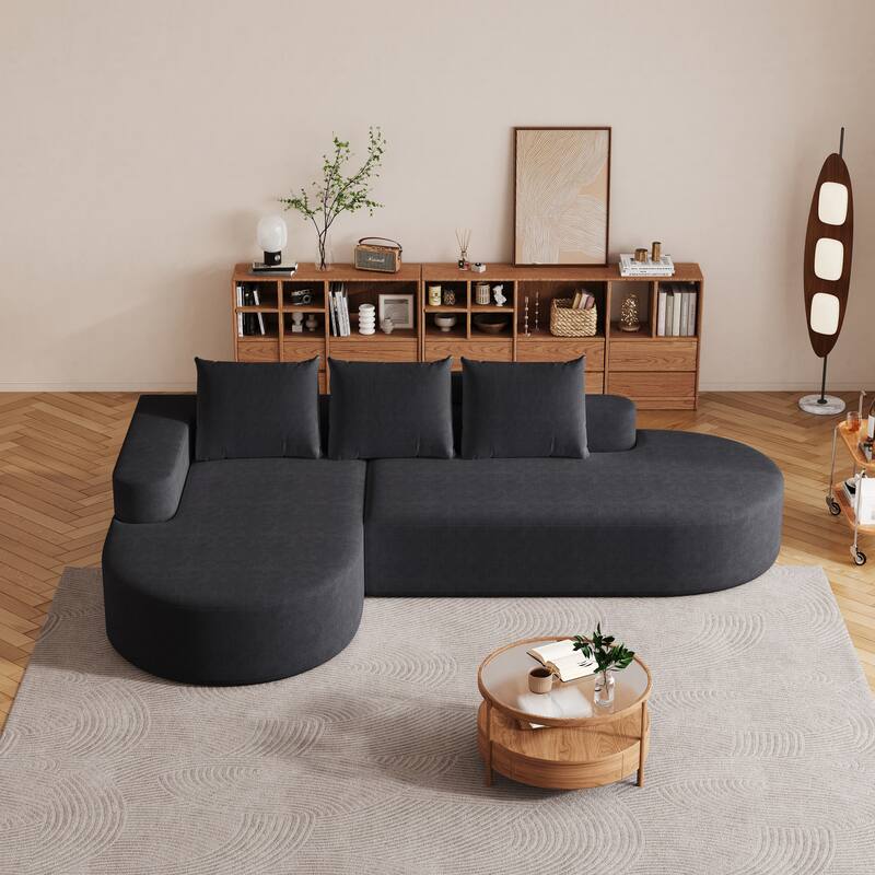L Shaped Modular Curved Sectional Sofa, Chenille Upholstered 3 Seat Sofa, Corner Sofa with 3 Pillows for Living Room, Bedroom