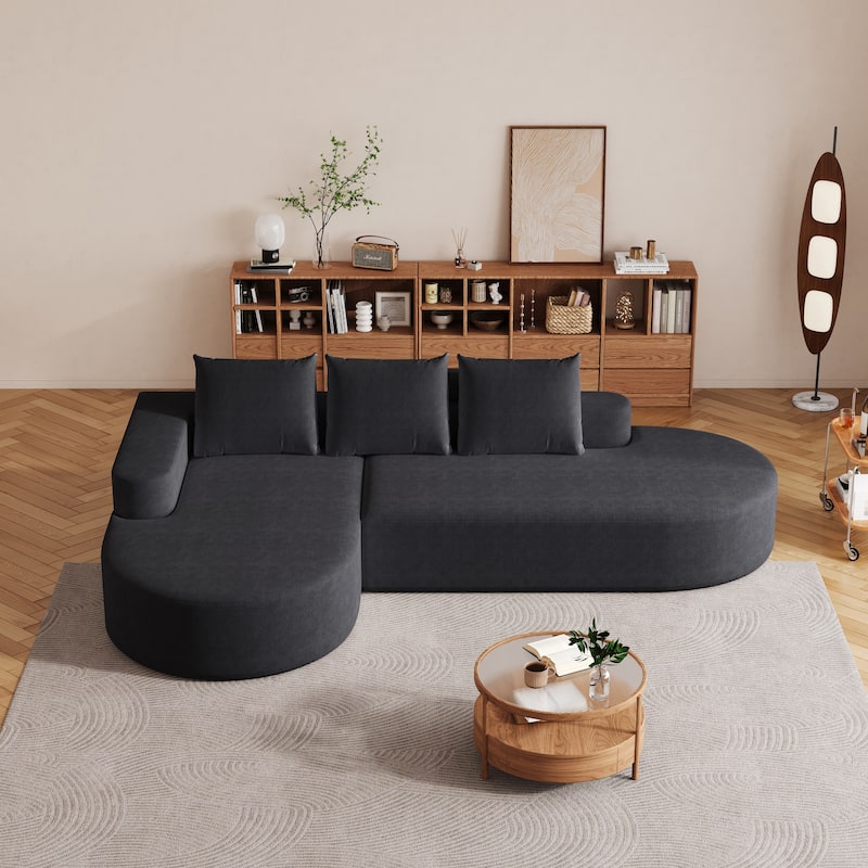 Roomfitters 108.5" Modern Curved Chenille Sectional Sofa, Modular L-Shaped Couch with 3 Pillows