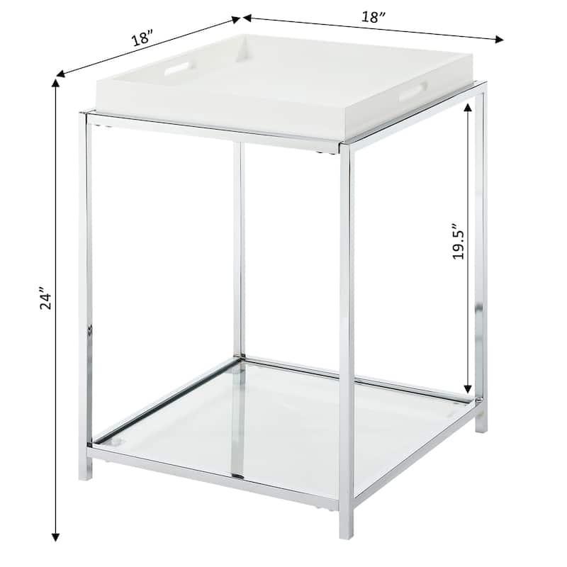 Palm Beach End Table with Glass Shelves and Removable Reversible Tray, Modern Accent Side Table with Chrome Frame for Home - 18