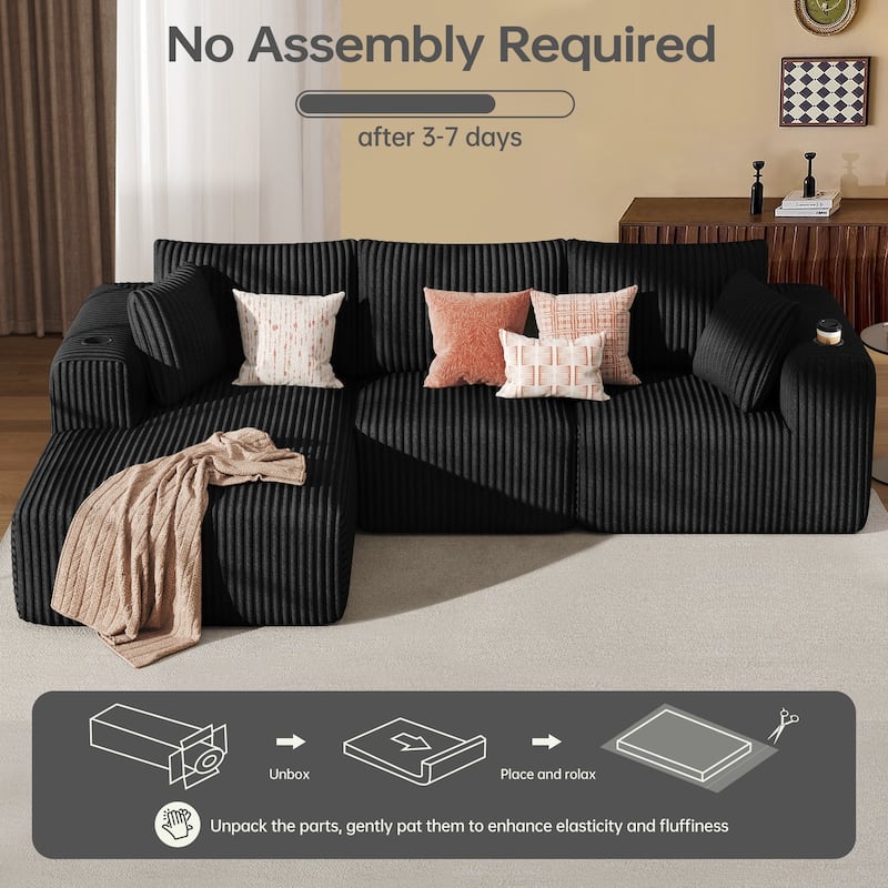 108" Cloud Sectional Couch with Chaise Lounge, L Shaped Modular Modern Sofa with Cup Holder, No Assembly Required