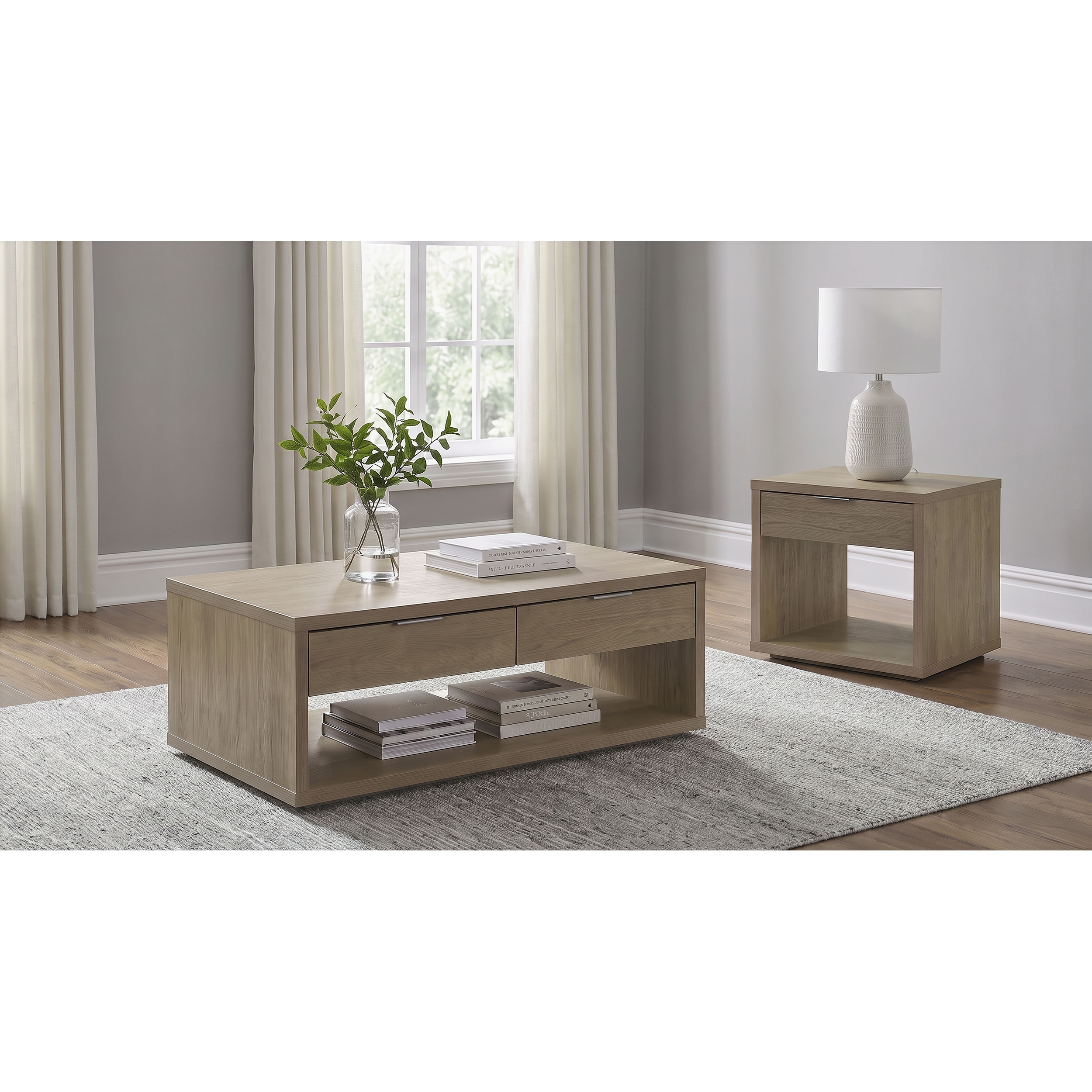 Ingram Coffee and End Table Set with Storage Latte