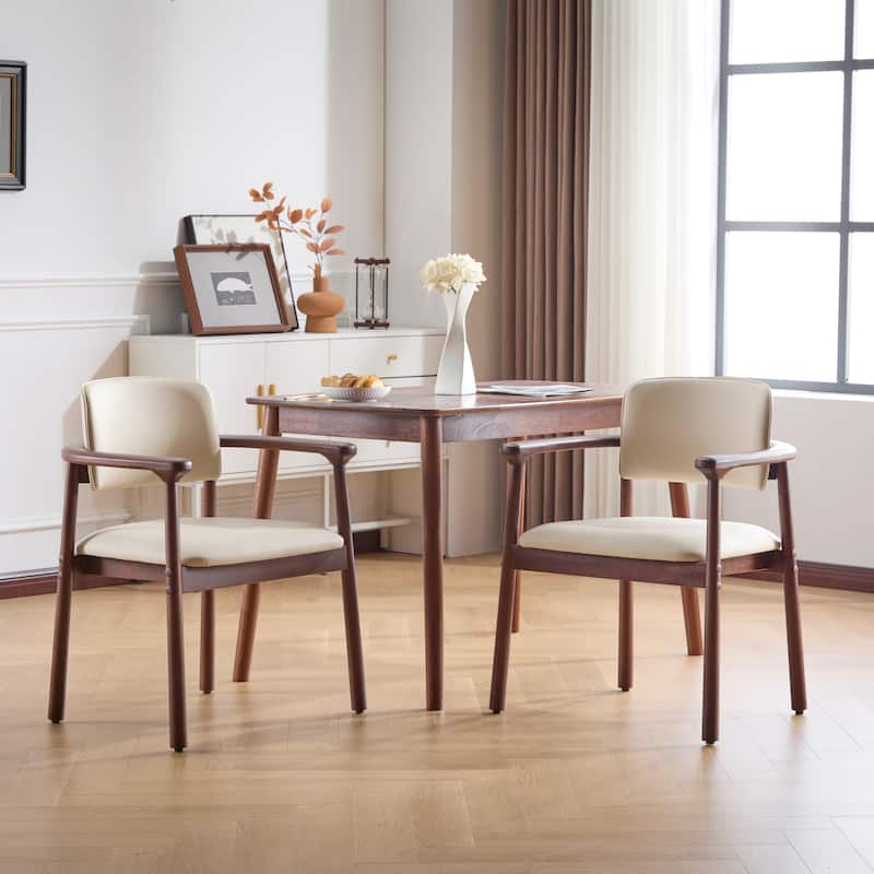 Christopher Knight Home - Leontius Rubber Wood Dining Chairs with PU Cushions(Set of 2) - Beige + Dark Walnut